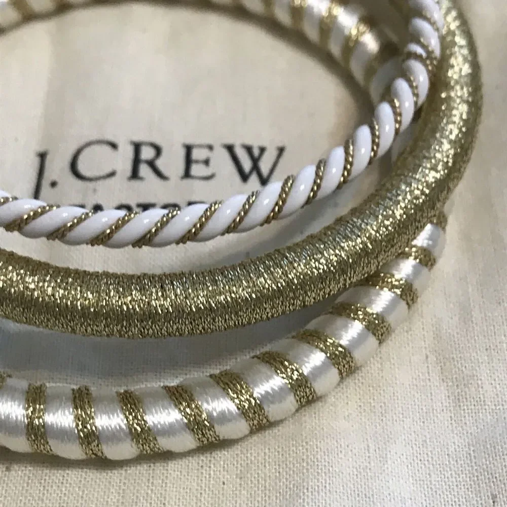 J.Crew jcrew NWOT‎ Bangles Set of 3 Bracelet With Gift Bag Gold White Fabric